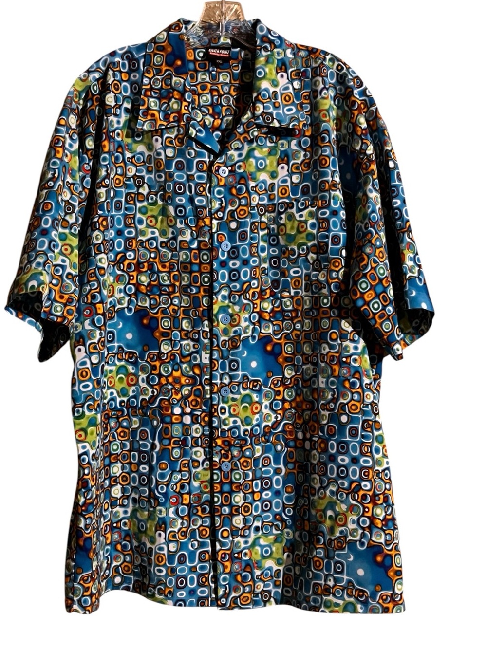 Silver Point Men’s Shirt XXL Blue Orange Bold Geometric Short-Sleeve Button-Down